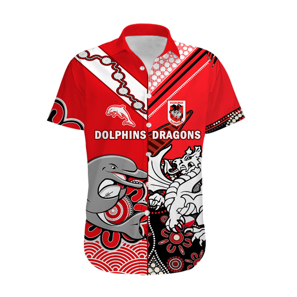 (Custom Text And Number) Dolphins And Dragons Rugby Hawaiian Shirt Together Indigenous - Vibe Hoodie Shop