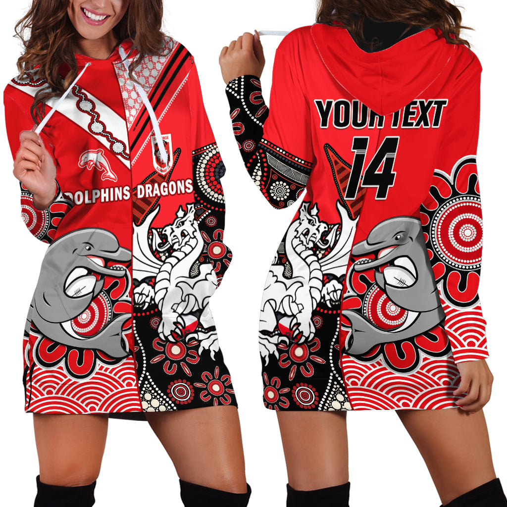 (Custom Text And Number) Dolphins And Dragons Rugby Hoodie Dress Together Indigenous - Vibe Hoodie Shop