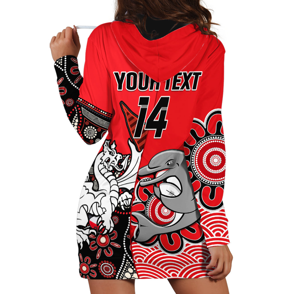 (Custom Text And Number) Dolphins And Dragons Rugby Hoodie Dress Together Indigenous - Vibe Hoodie Shop