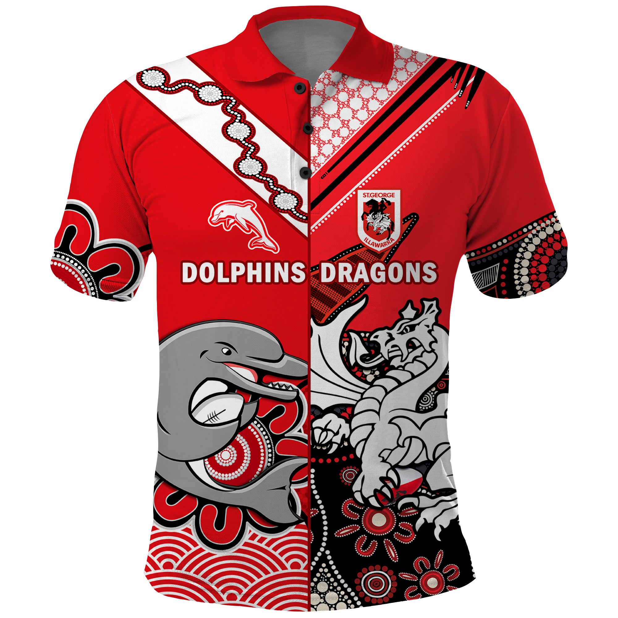 (Custom Text And Number) Dolphins And Dragons Rugby Polo Shirt Together Indigenous - Vibe Hoodie Shop