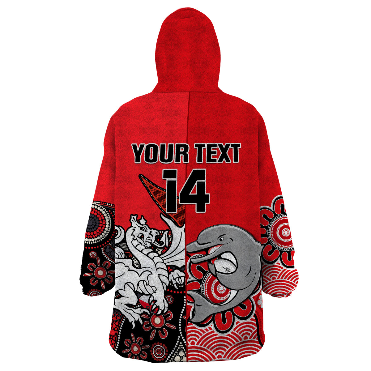 (Custom Text And Number) Dolphins And Dragons Rugby Wearable Blanket Hoodie Together Indigenous - Vibe Hoodie Shop