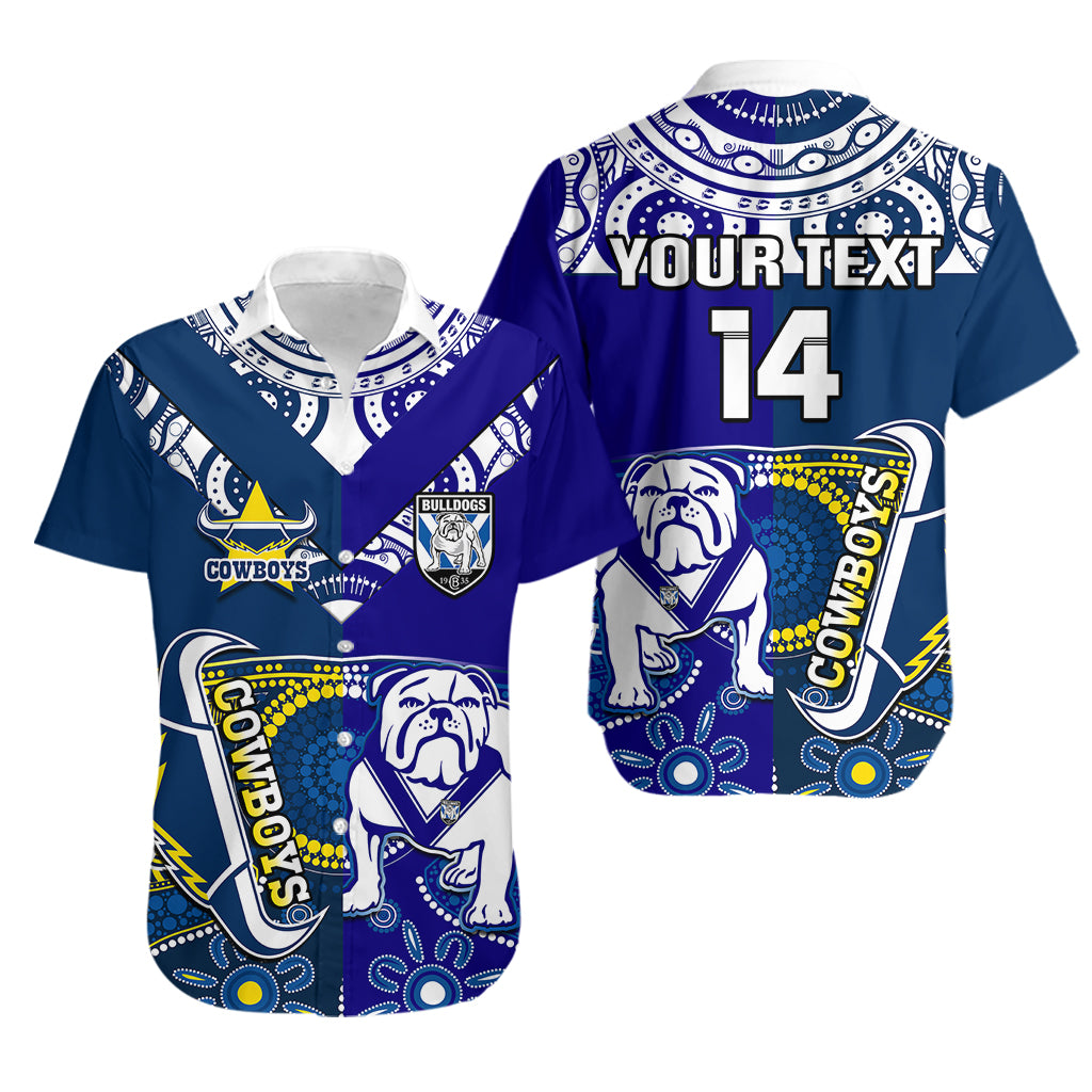 (Custom Text And Number) Bulldogs And Cowboys Rugby Hawaiian Shirt Together Indigenous - Vibe Hoodie Shop