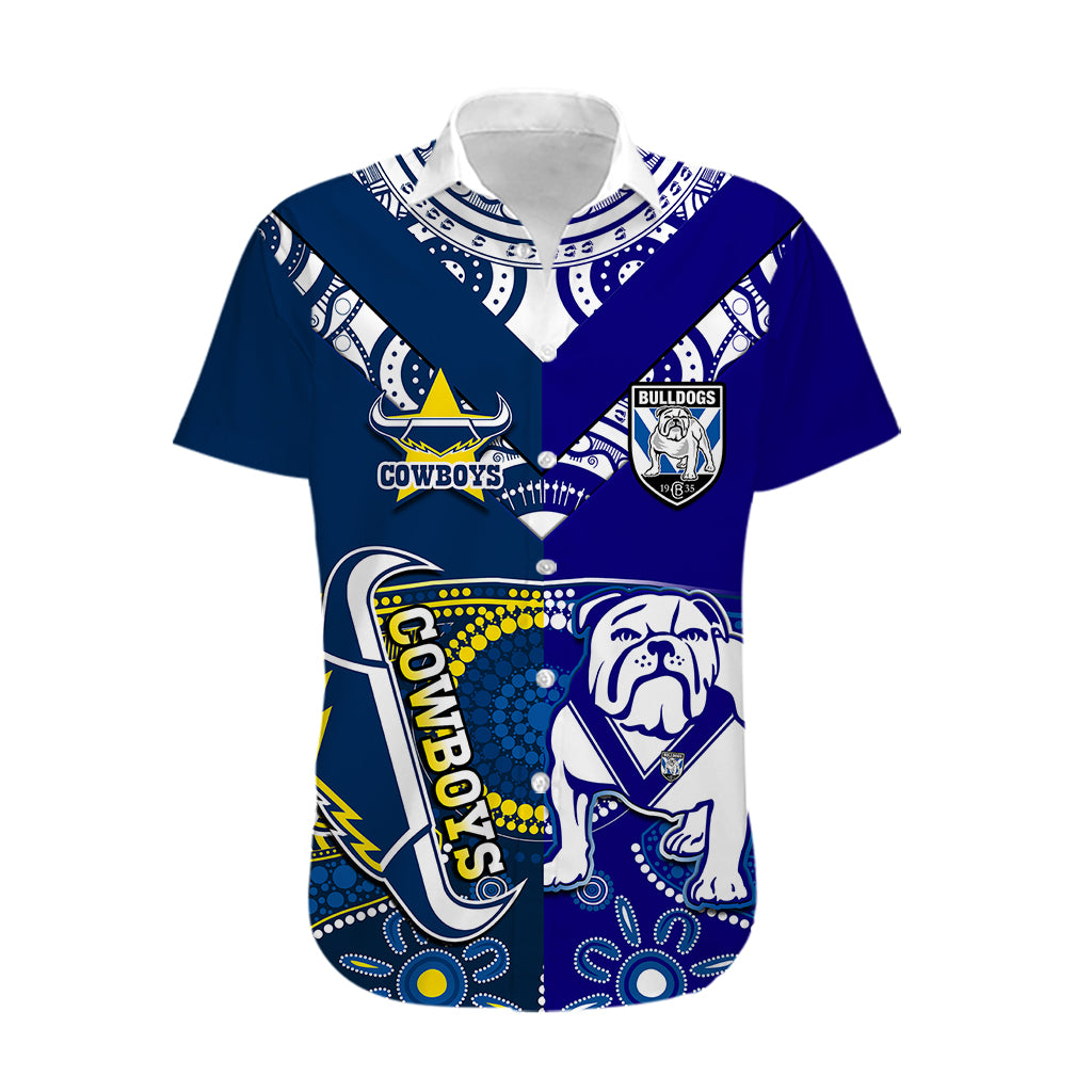 (Custom Text And Number) Bulldogs And Cowboys Rugby Hawaiian Shirt Together Indigenous - Vibe Hoodie Shop