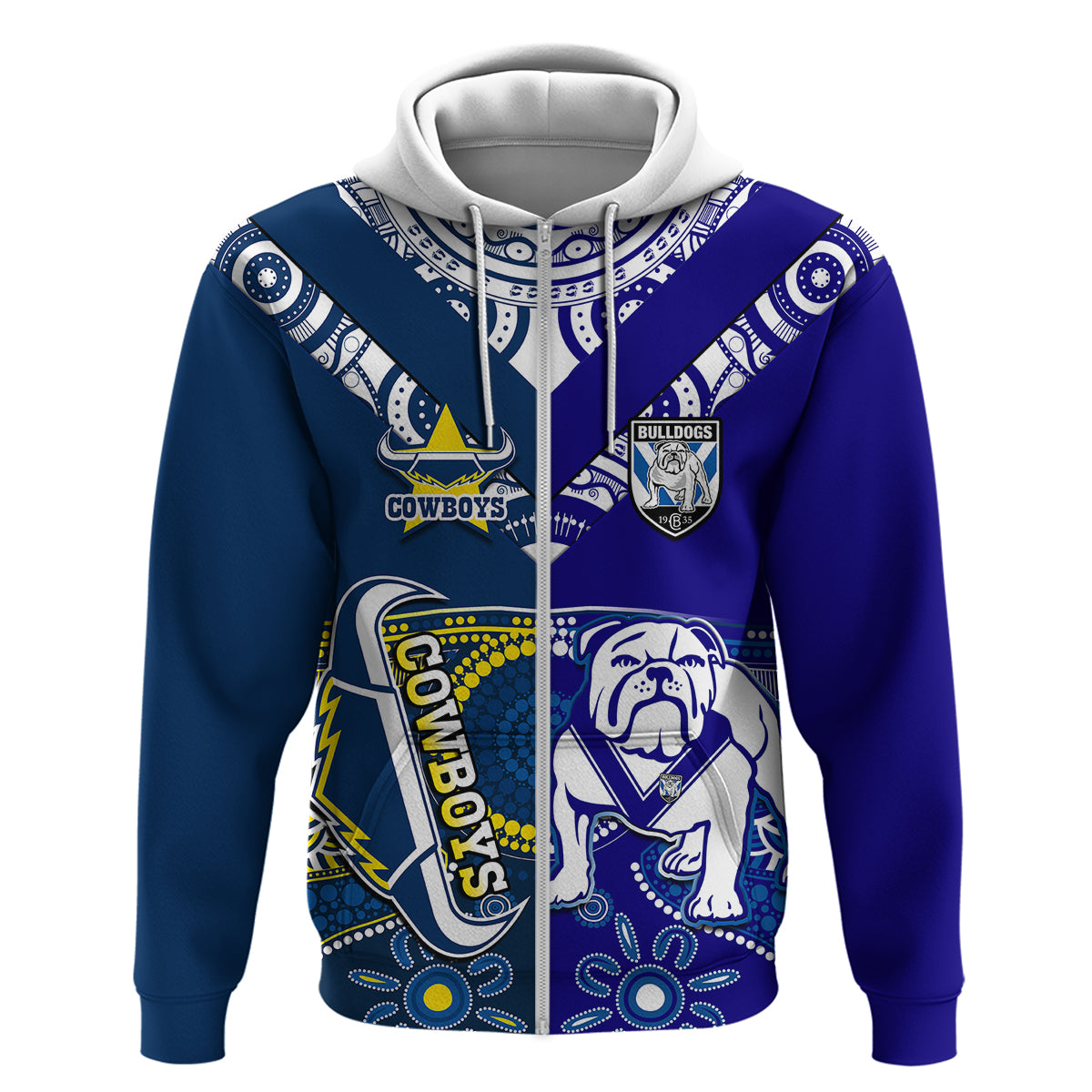 (Custom Text And Number) Bulldogs And Cowboys Rugby Hoodie Together Indigenous - Vibe Hoodie Shop