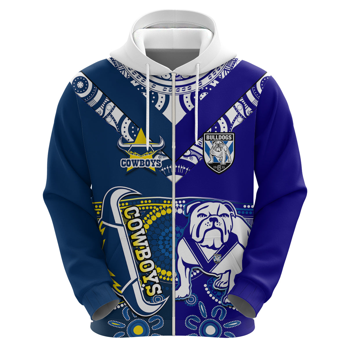 (Custom Text And Number) Bulldogs And Cowboys Rugby Hoodie Together Indigenous - Vibe Hoodie Shop