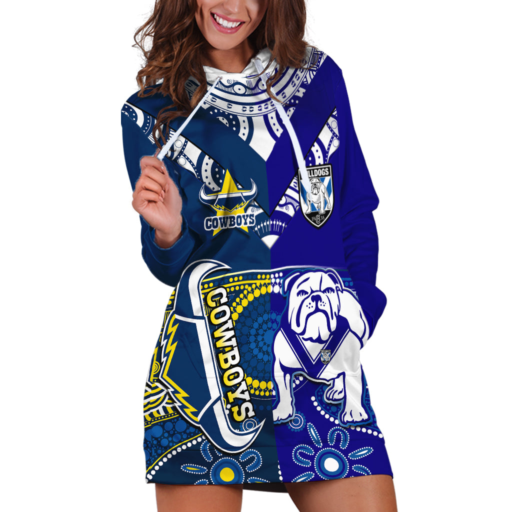 (Custom Text And Number) Bulldogs And Cowboys Rugby Hoodie Dress Together Indigenous - Vibe Hoodie Shop