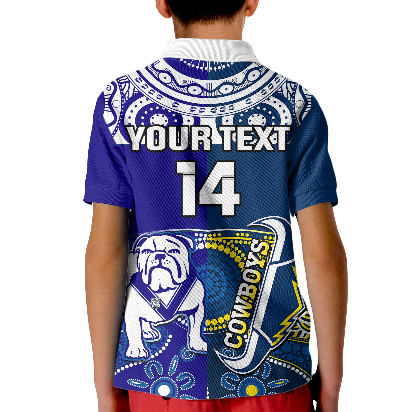 (Custom Text And Number) Bulldogs And Cowboys Rugby Kid Polo Shirt Together Indigenous - Vibe Hoodie Shop