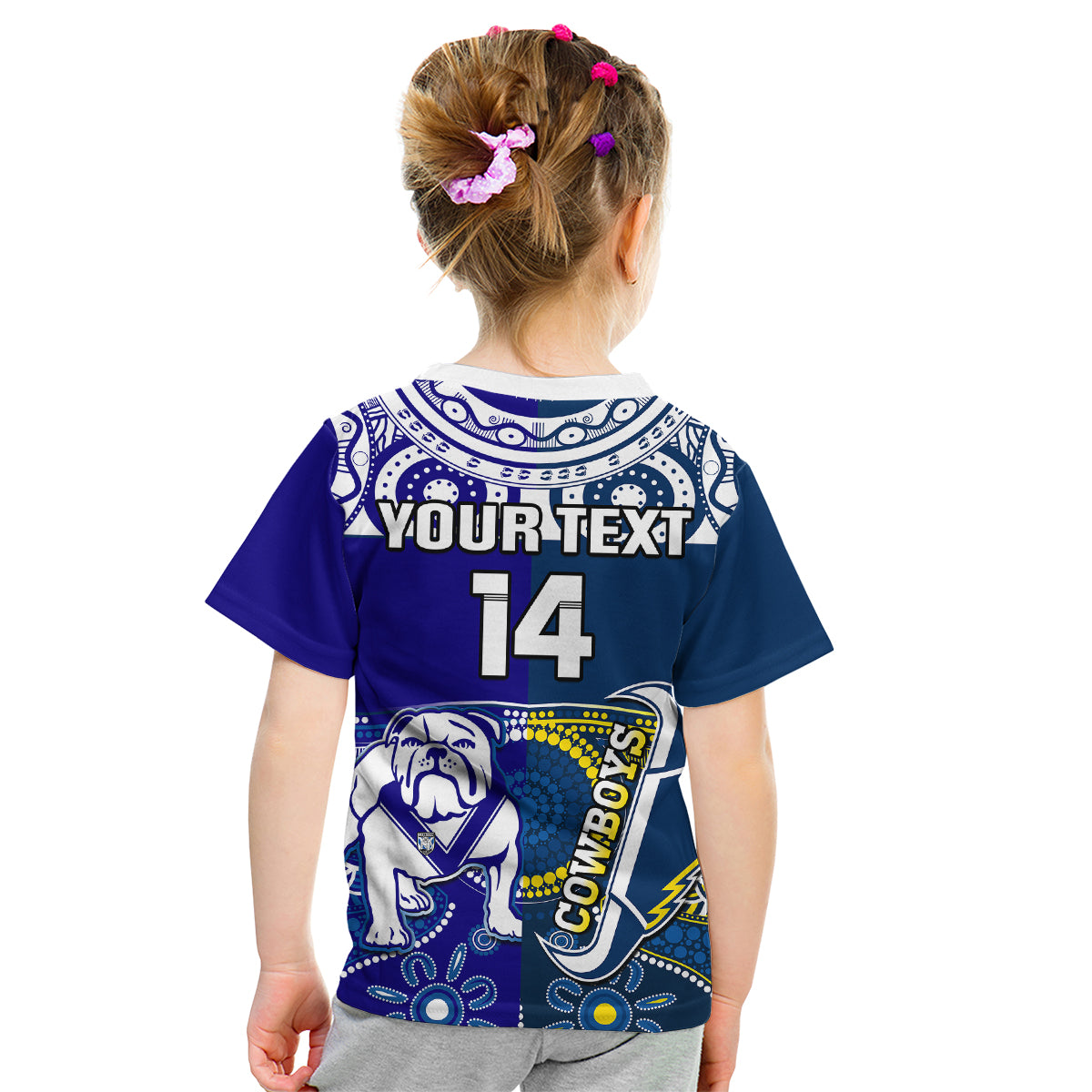 (Custom Text And Number) Bulldogs And Cowboys Rugby Kid T Shirt Together Indigenous - Vibe Hoodie Shop