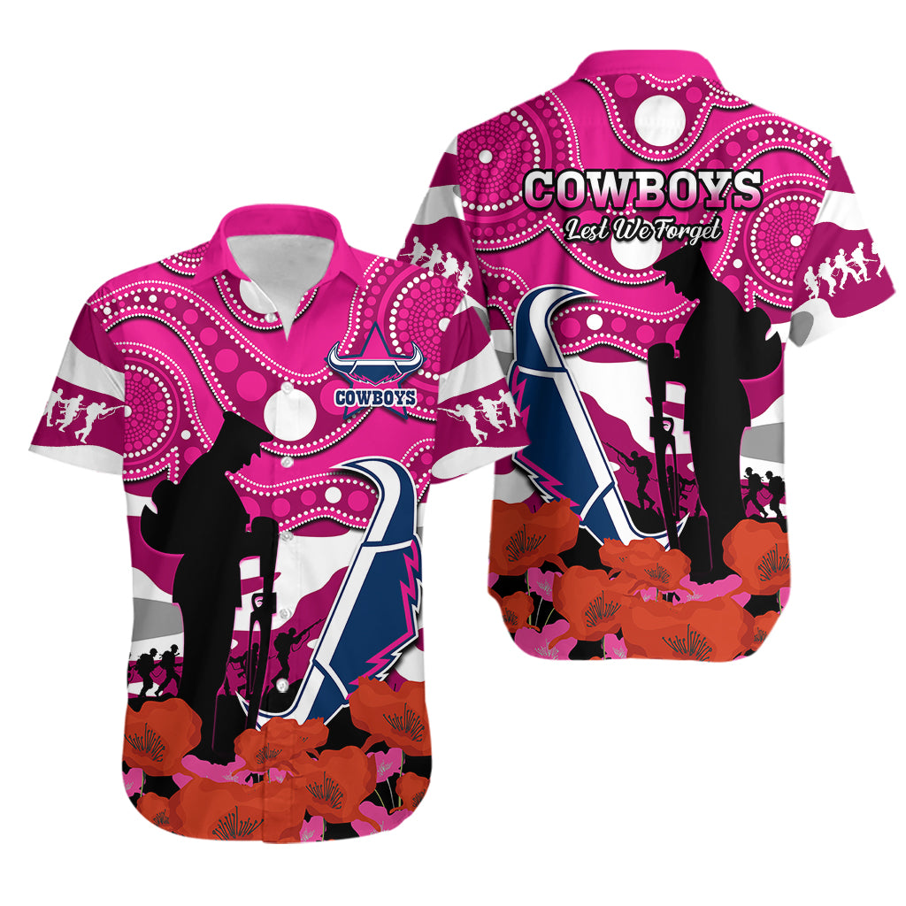 Cowboys Rugby ANZAC 2023 Hawaiian Shirt Poppy Mix Aboriginal Magenta Version - Vibe Hoodie Shop