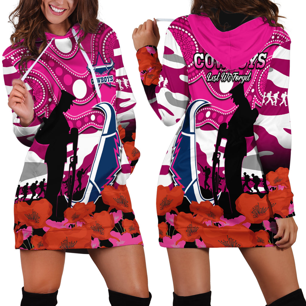 Cowboys Rugby ANZAC 2023 Hoodie Dress Poppy Mix Aboriginal Magenta Version - Vibe Hoodie Shop