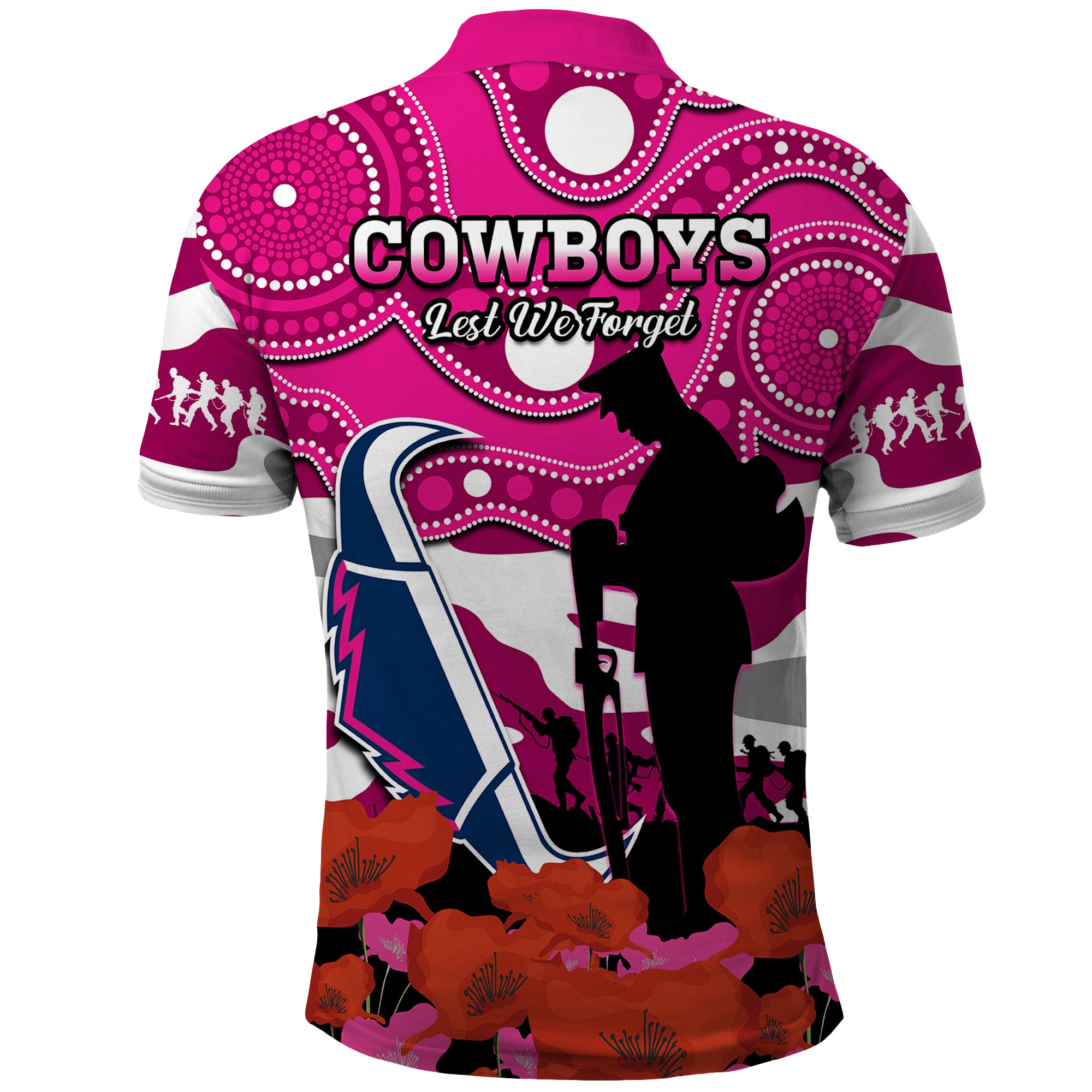 Cowboys Rugby ANZAC 2023 Polo Shirt Poppy Mix Aboriginal Magenta Version - Vibe Hoodie Shop