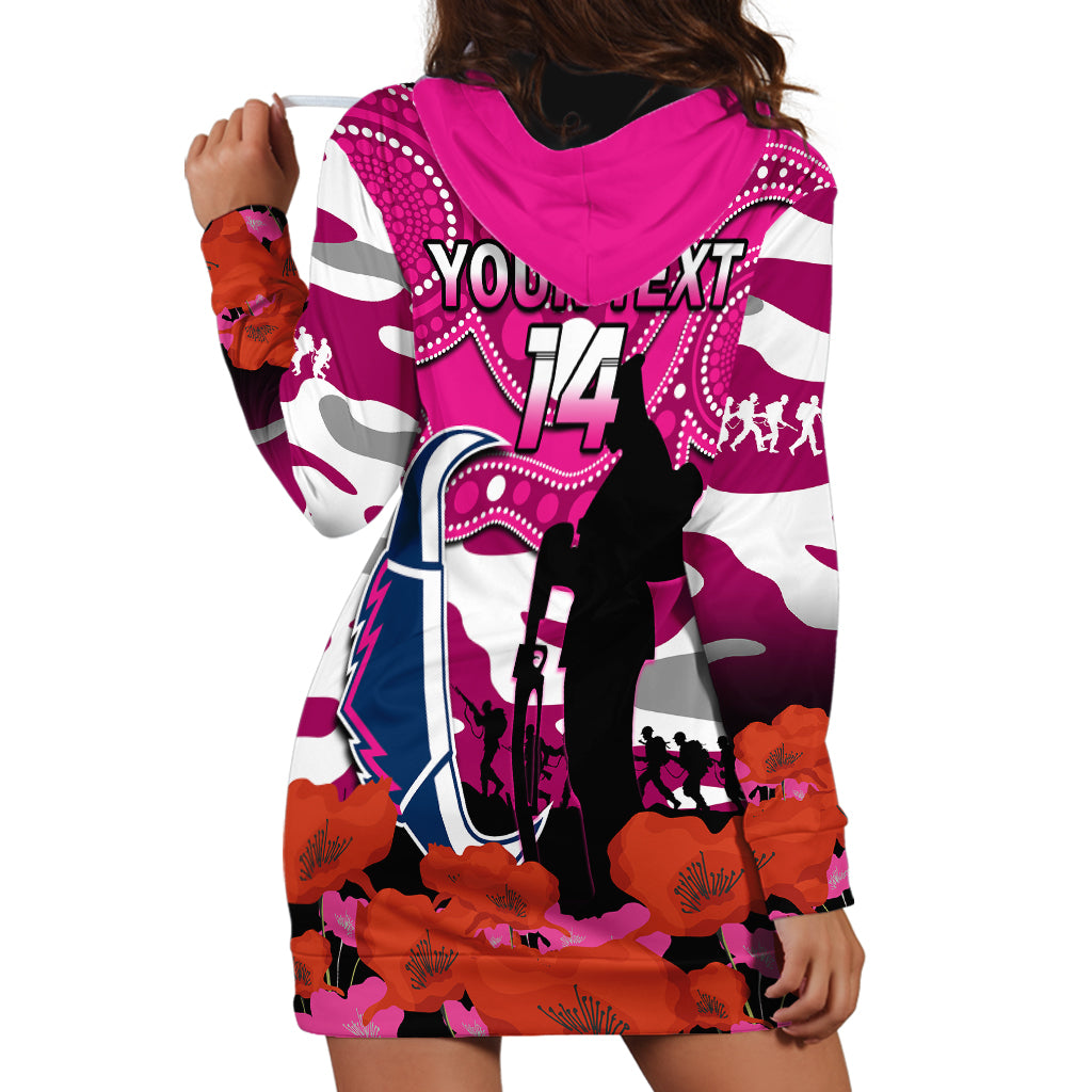 (Custom Text And Number) Cowboys Rugby ANZAC 2023 Hoodie Dress Poppy Mix Aboriginal Magenta Version - Vibe Hoodie Shop