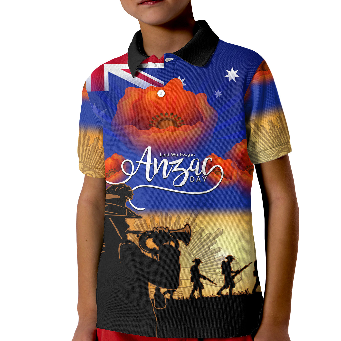 Aussie ANZAC Kid Polo Shirt Australian Army Poppy Mix Flag - Vibe Hoodie Shop