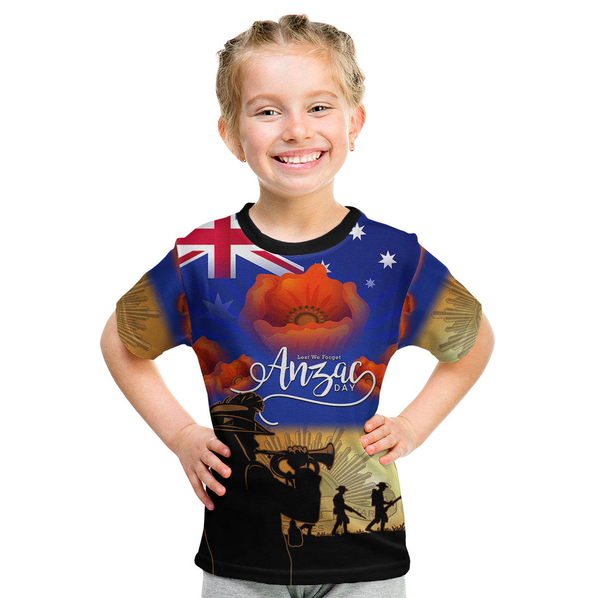 Aussie ANZAC Kid T Shirt Australian Army Poppy Mix Flag - Vibe Hoodie Shop