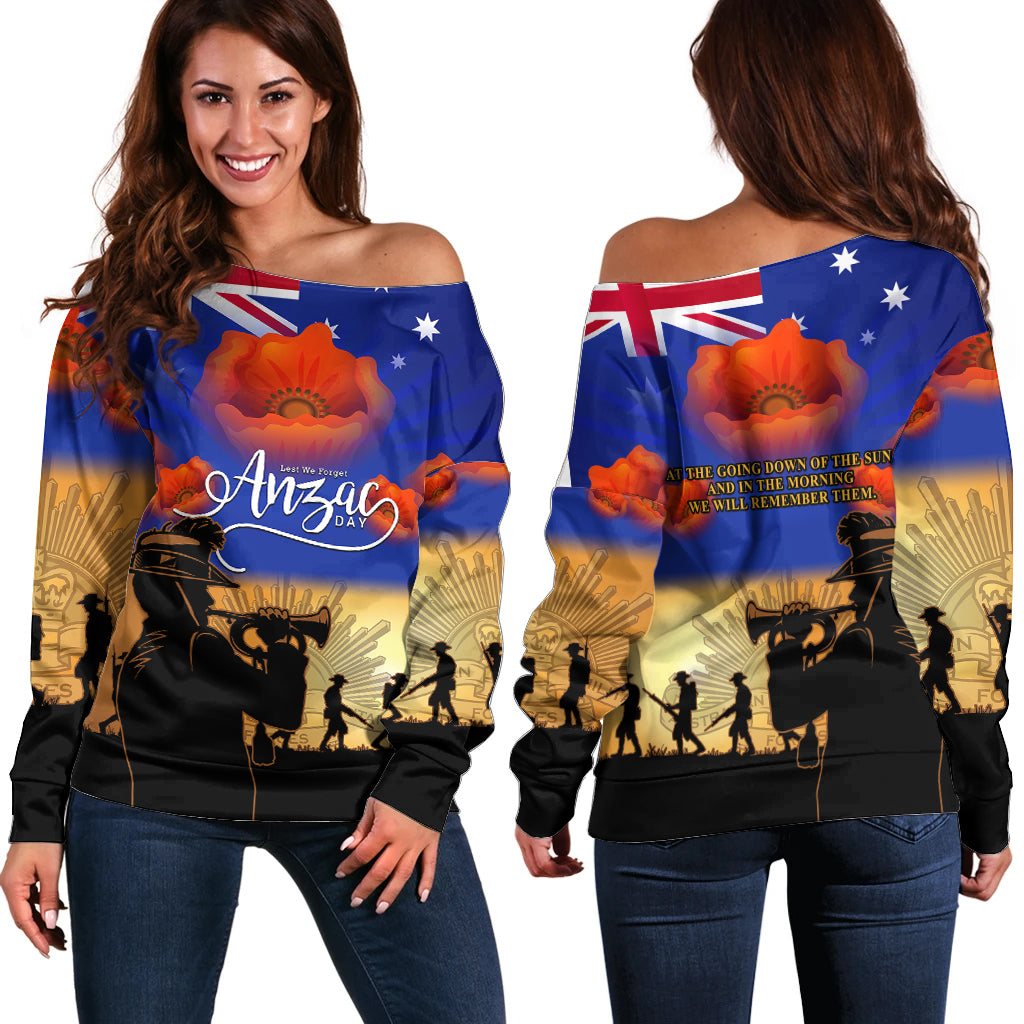 Aussie ANZAC Off Shoulder Sweater Australian Army Poppy Mix Flag - Vibe Hoodie Shop