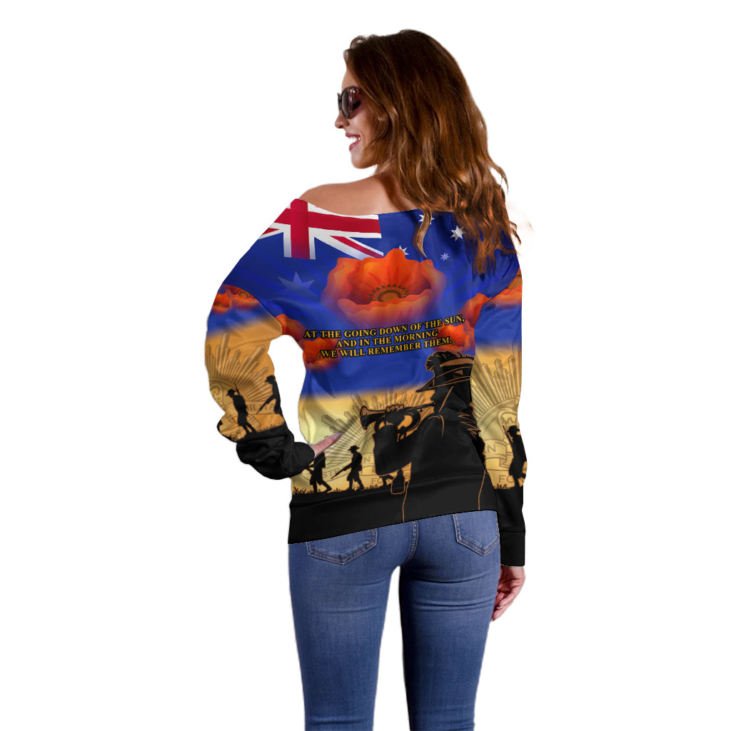 Aussie ANZAC Off Shoulder Sweater Australian Army Poppy Mix Flag - Vibe Hoodie Shop