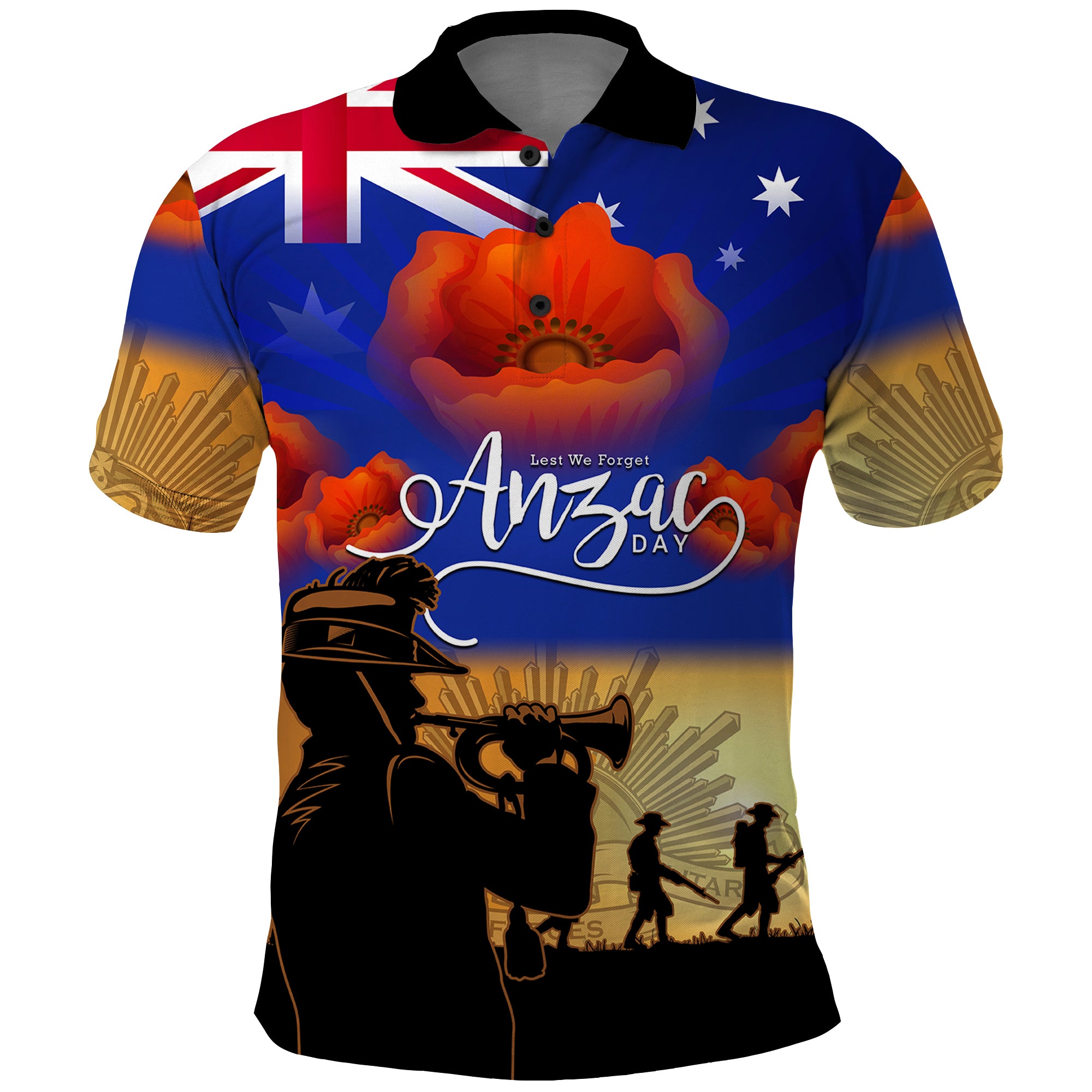 Aussie ANZAC Polo Shirt Australian Army Poppy Mix Flag - Vibe Hoodie Shop