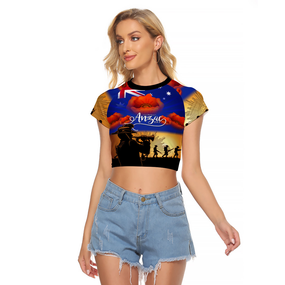 Aussie ANZAC Raglan Cropped T Shirt Australian Army Poppy Mix Flag - Vibe Hoodie Shop