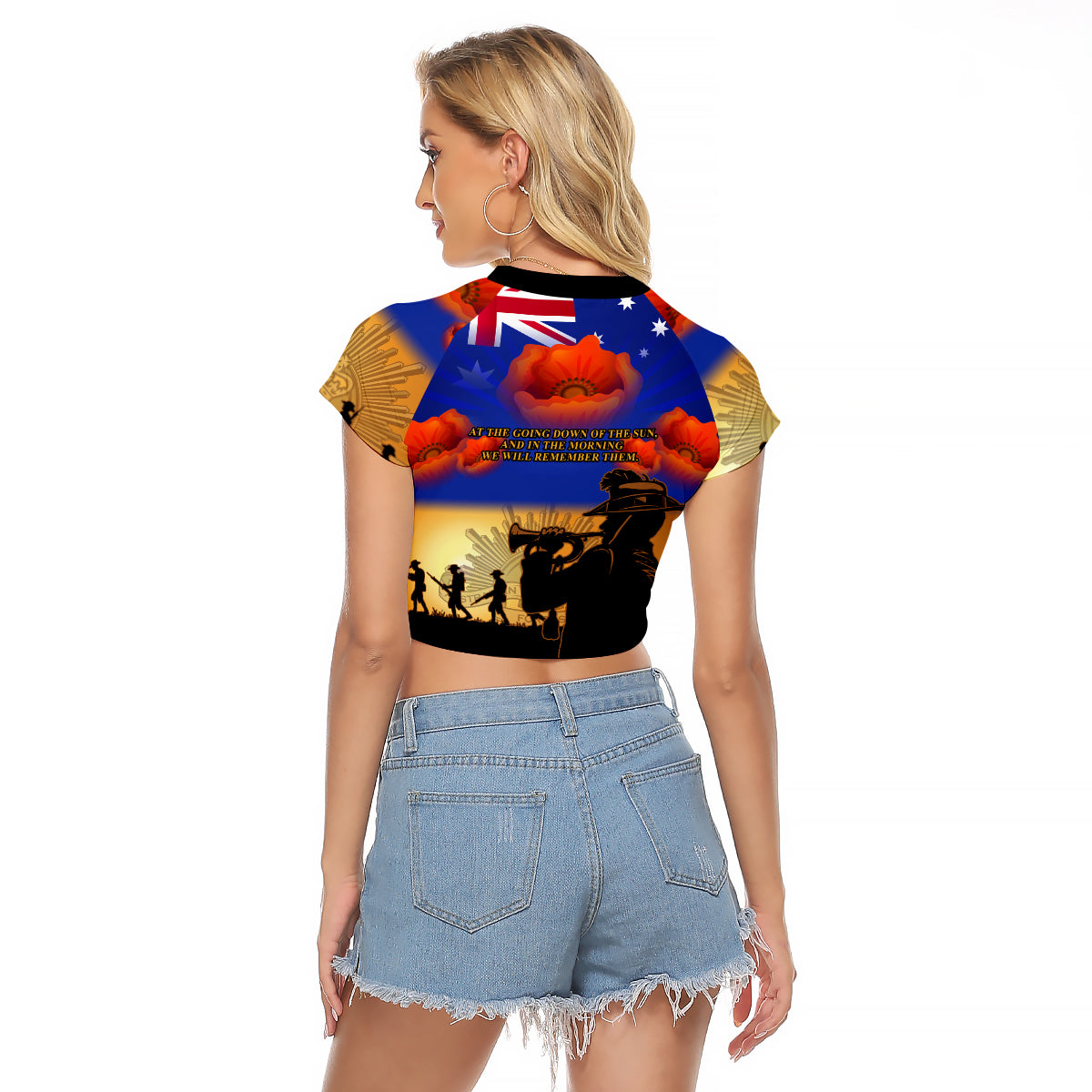 Aussie ANZAC Raglan Cropped T Shirt Australian Army Poppy Mix Flag - Vibe Hoodie Shop