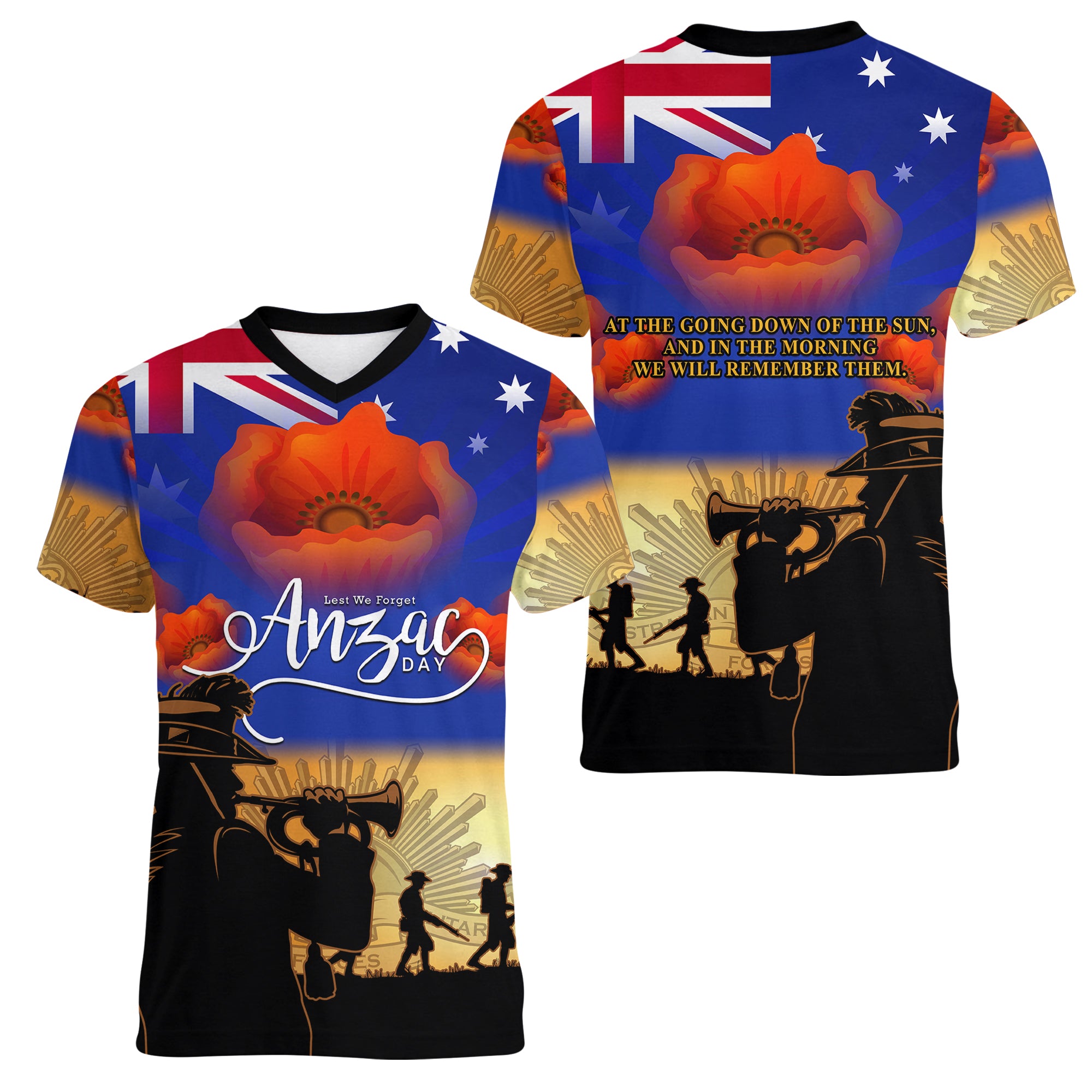 Aussie ANZAC Women V Neck T Shirt Australian Army Poppy Mix Flag - Vibe Hoodie Shop