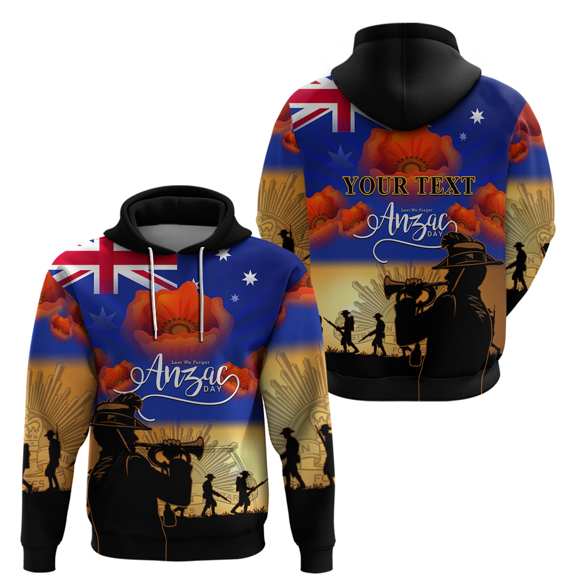 (Custom Personalised) Aussie ANZAC Hoodie Australian Army Poppy Mix Flag - Vibe Hoodie Shop