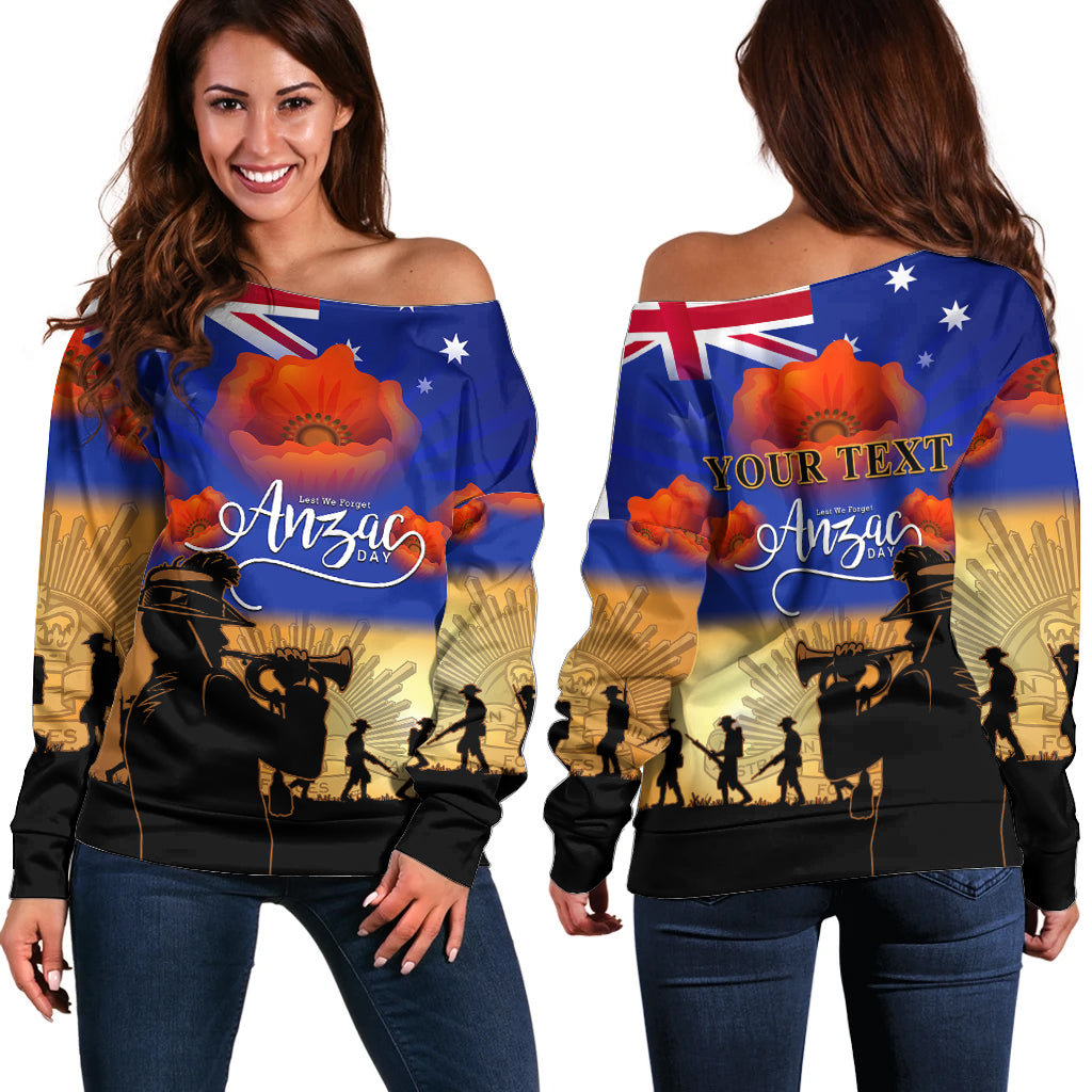 (Custom Personalised) Aussie ANZAC Off Shoulder Sweater Australian Army Poppy Mix Flag - Vibe Hoodie Shop