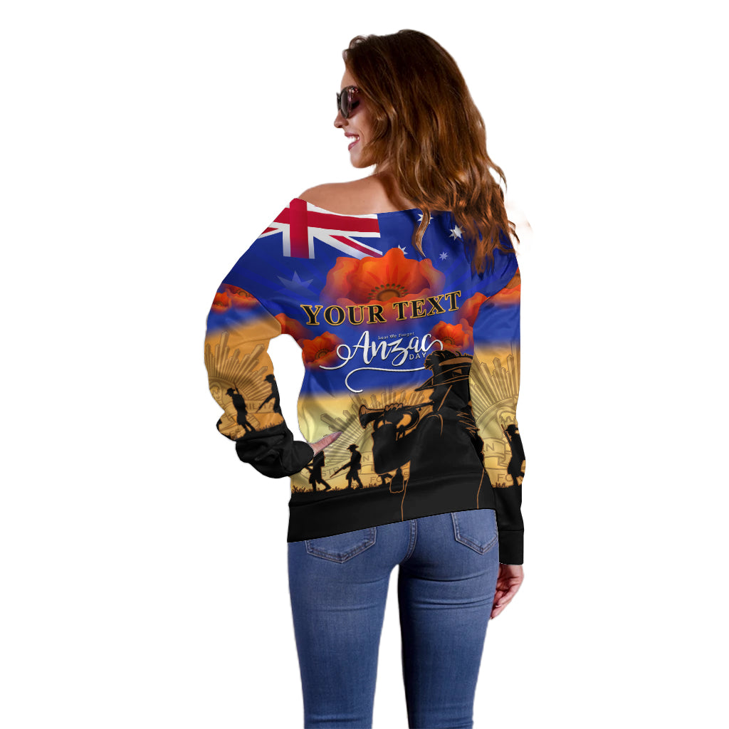 (Custom Personalised) Aussie ANZAC Off Shoulder Sweater Australian Army Poppy Mix Flag - Vibe Hoodie Shop