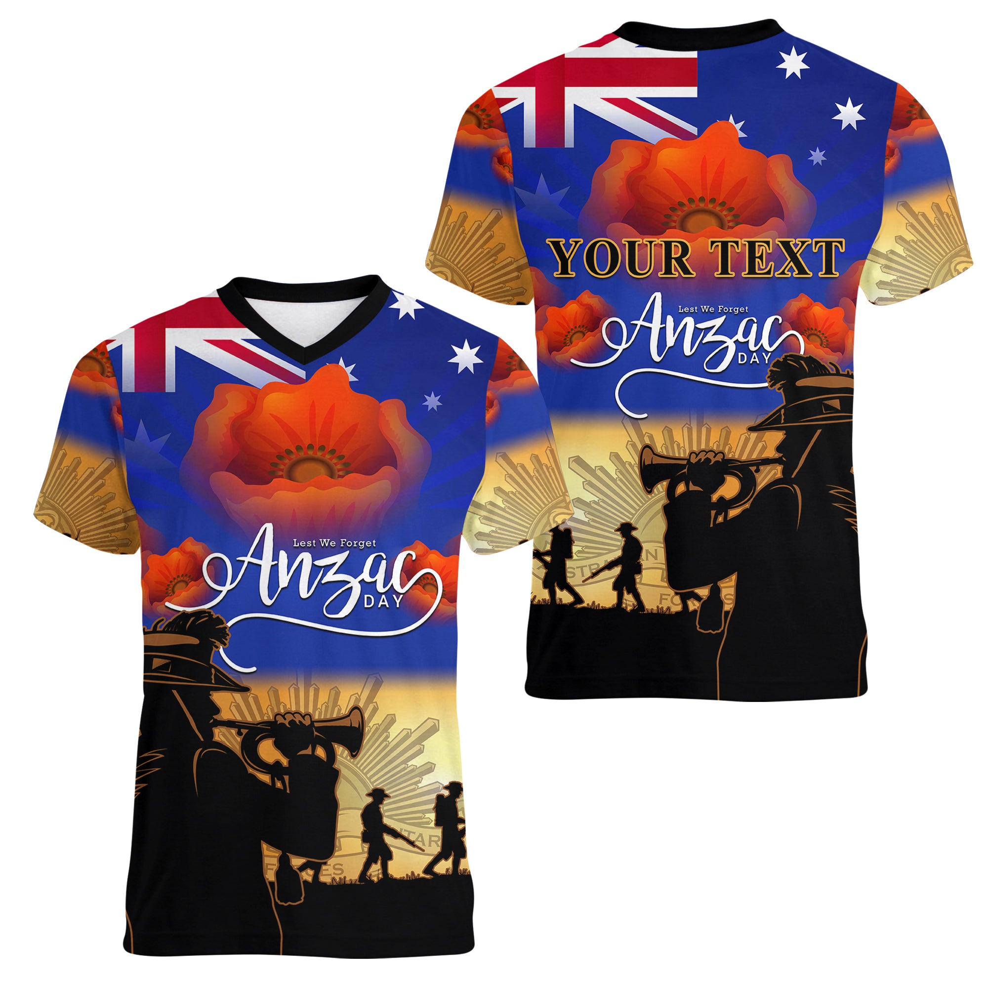 (Custom Personalised) Aussie ANZAC Women V Neck T Shirt Australian Army Poppy Mix Flag - Vibe Hoodie Shop