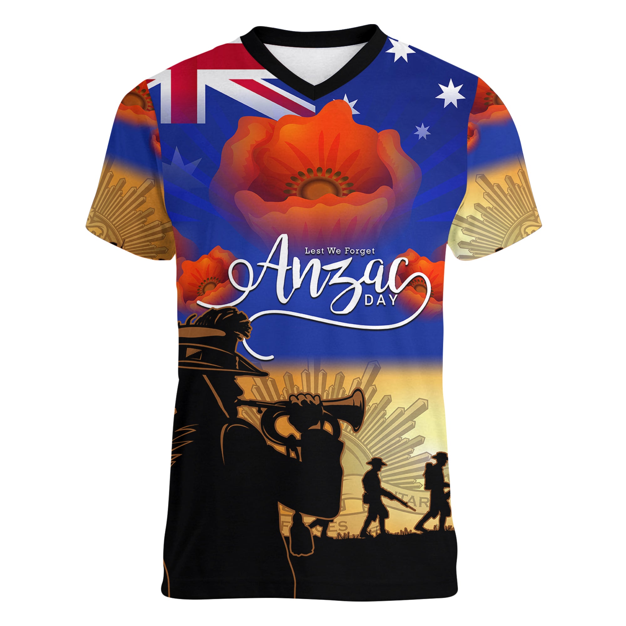 (Custom Personalised) Aussie ANZAC Women V Neck T Shirt Australian Army Poppy Mix Flag - Vibe Hoodie Shop