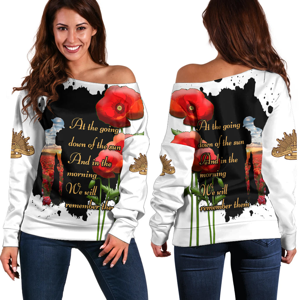 Australian ANZAC Off Shoulder Sweater Poppy We Will Remember Them - Vibe Hoodie Shop