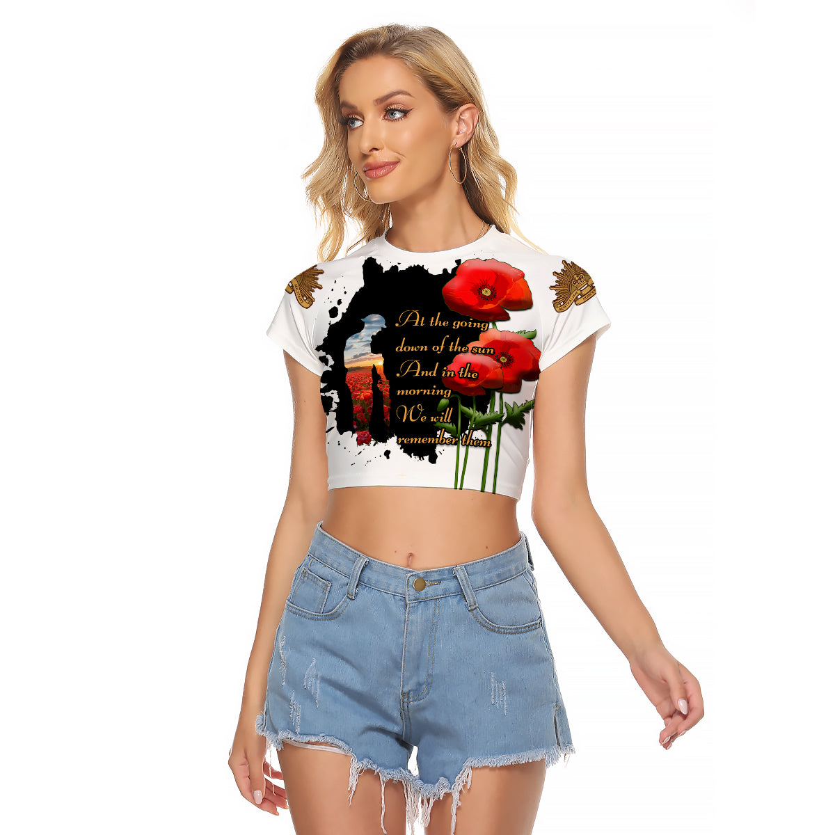 Australian ANZAC Raglan Cropped T Shirt Poppy We Will Remember Them - Vibe Hoodie Shop