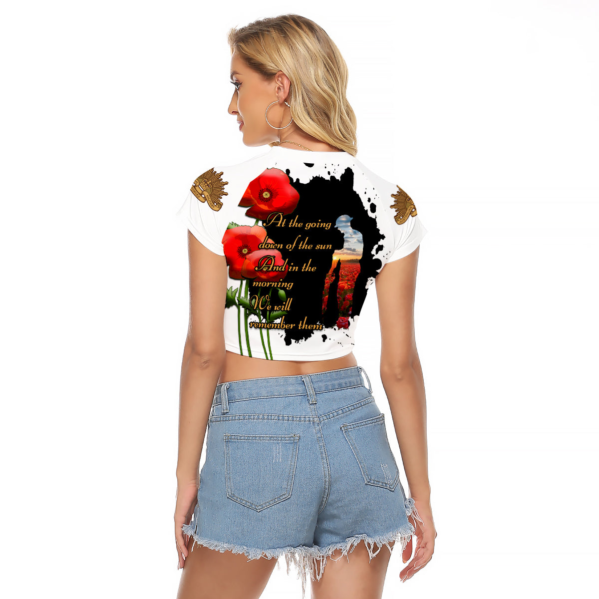 Australian ANZAC Raglan Cropped T Shirt Poppy We Will Remember Them - Vibe Hoodie Shop