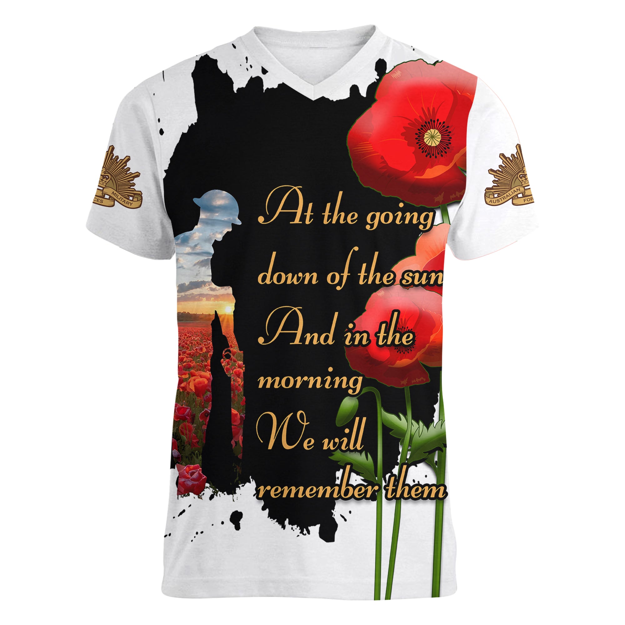 Australian ANZAC Women V Neck T Shirt Poppy We Will Remember Them - Vibe Hoodie Shop