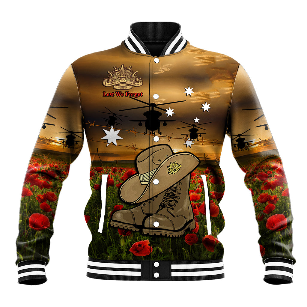 Australian ANZAC Baseball Jacket Slouch Hat And Army Boots With Poppy - Vibe Hoodie Shop