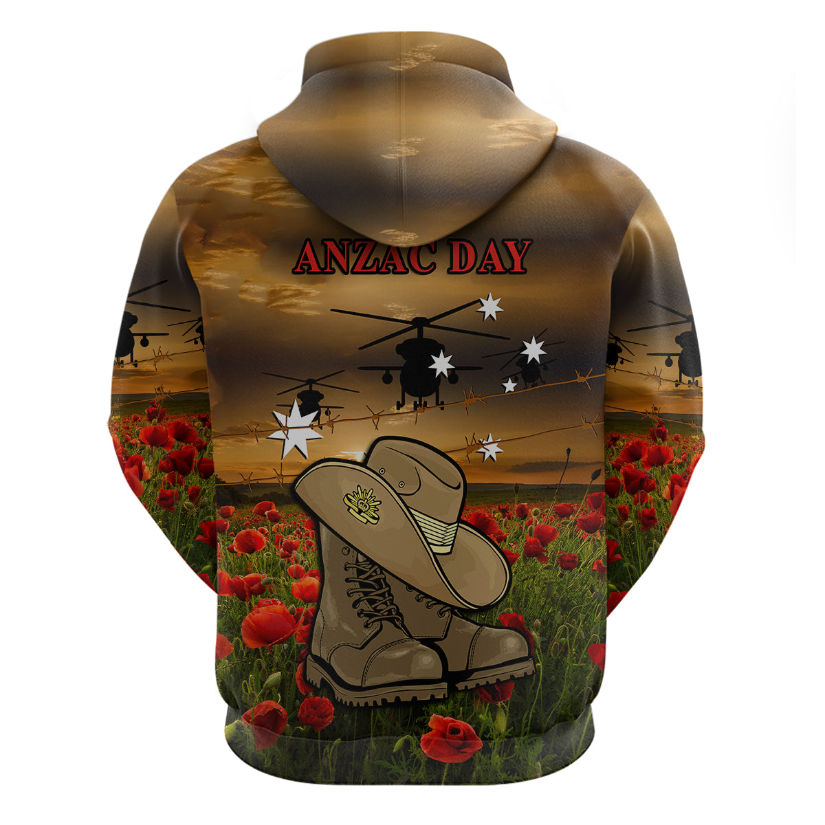 Australian ANZAC Hoodie Slouch Hat And Army Boots With Poppy - Vibe Hoodie Shop