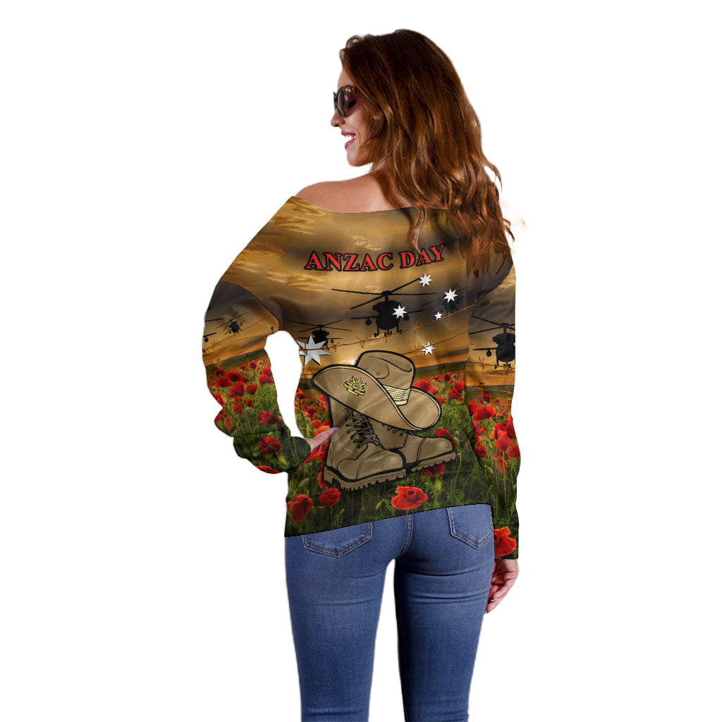 Australian ANZAC Off Shoulder Sweater Slouch Hat And Army Boots With Poppy - Vibe Hoodie Shop