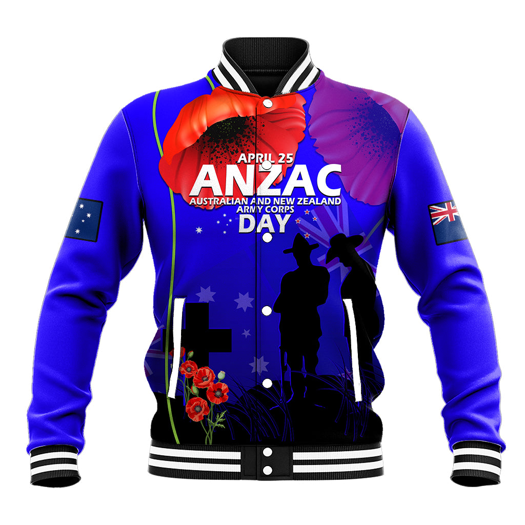 (Custom Personalised) Australia And New Zealand ANZAC Baseball Jacket Lest We Forget - Vibe Hoodie Shop