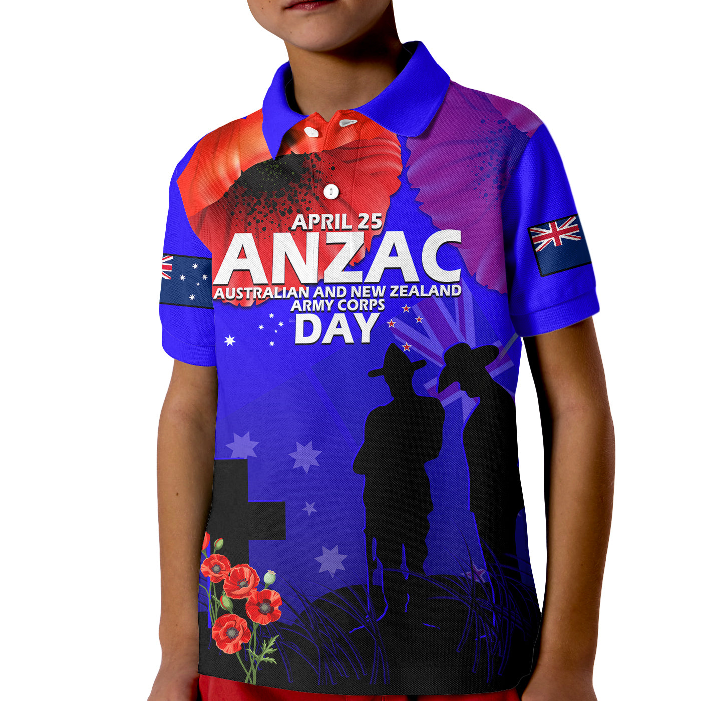 (Custom Personalised) Australia And New Zealand ANZAC Kid Polo Shirt Lest We Forget - Vibe Hoodie Shop