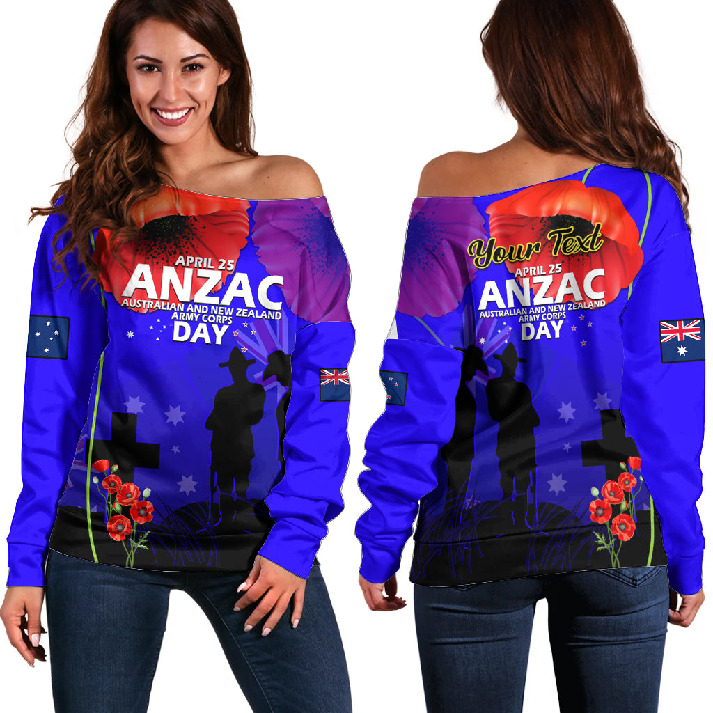 (Custom Personalised) Australia And New Zealand ANZAC Off Shoulder Sweater Lest We Forget - Vibe Hoodie Shop