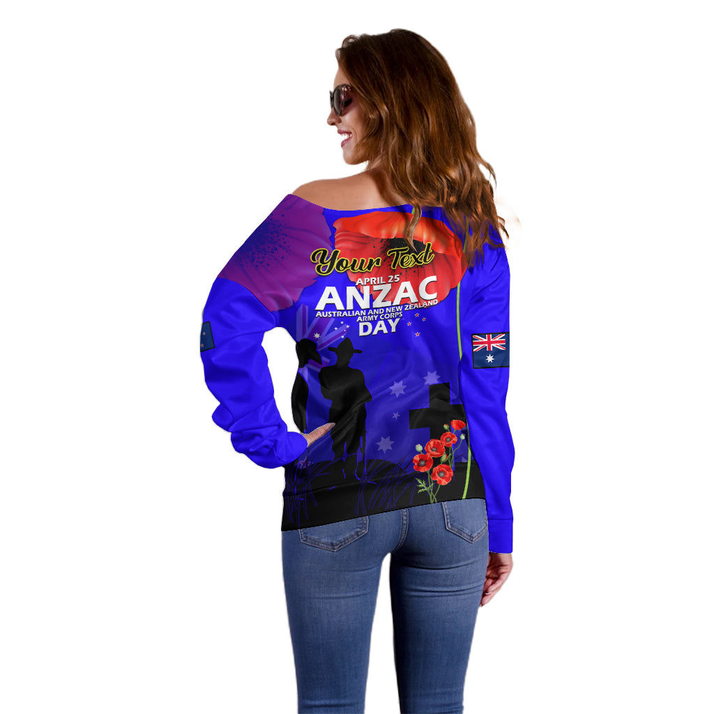 (Custom Personalised) Australia And New Zealand ANZAC Off Shoulder Sweater Lest We Forget - Vibe Hoodie Shop