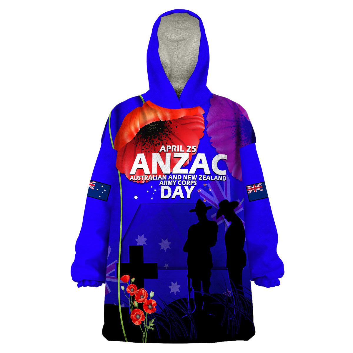 (Custom Personalised) Australia And New Zealand ANZAC Wearable Blanket Hoodie Lest We Forget - Vibe Hoodie Shop