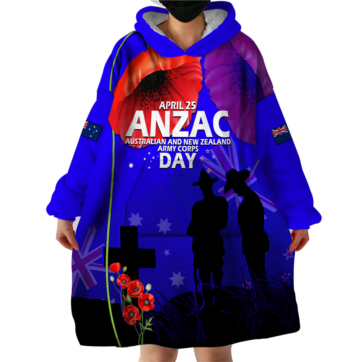 (Custom Personalised) Australia And New Zealand ANZAC Wearable Blanket Hoodie Lest We Forget - Vibe Hoodie Shop