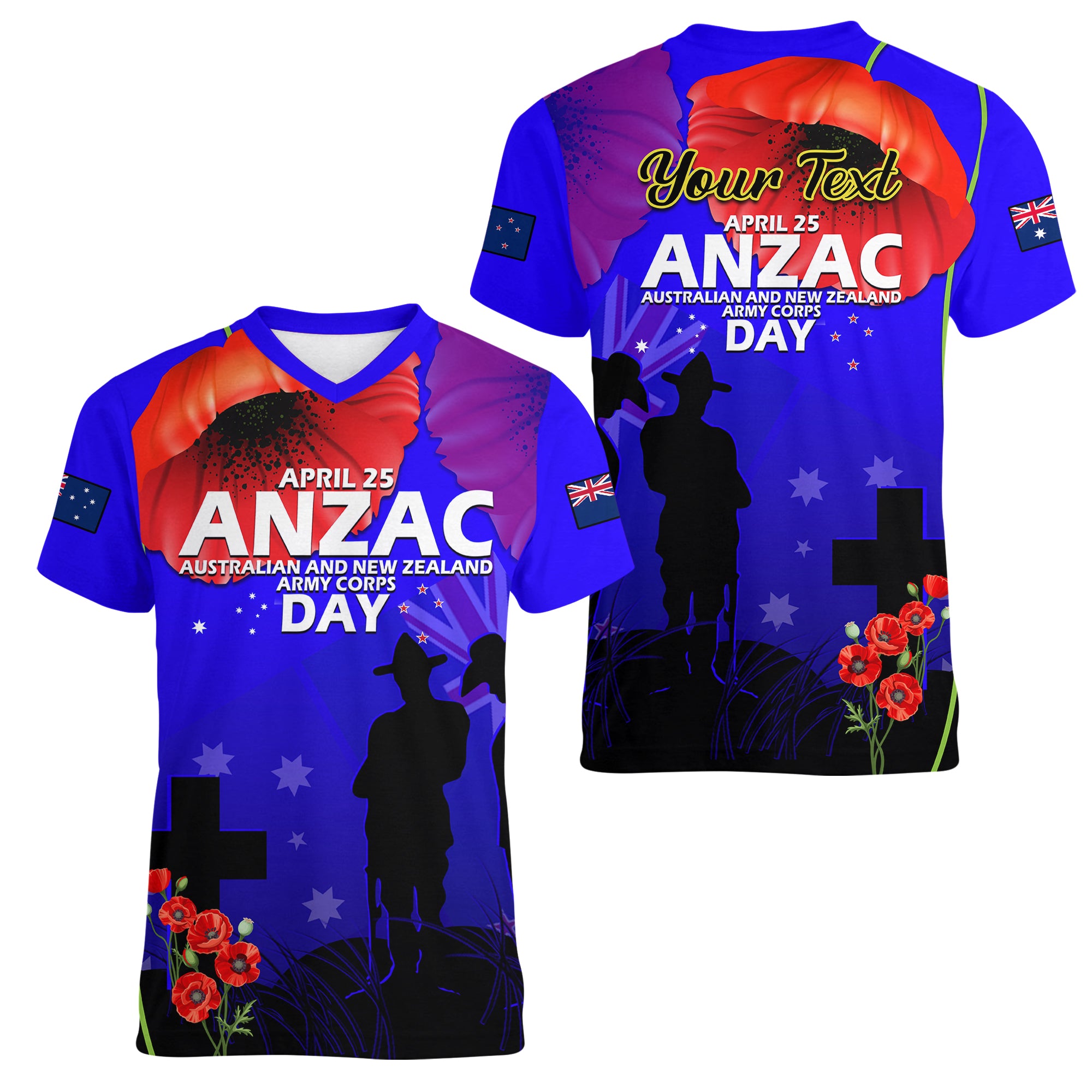 (Custom Personalised) Australia And New Zealand ANZAC Women V Neck T Shirt Lest We Forget - Vibe Hoodie Shop