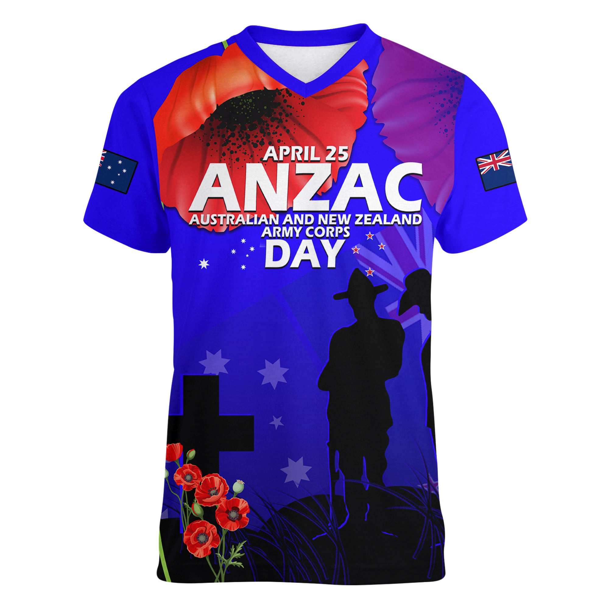 (Custom Personalised) Australia And New Zealand ANZAC Women V Neck T Shirt Lest We Forget - Vibe Hoodie Shop