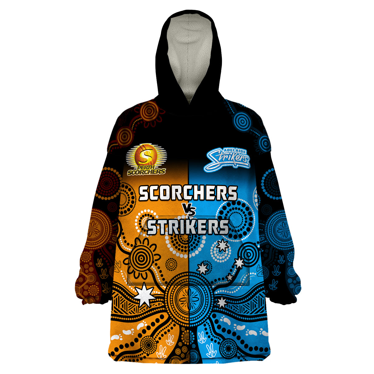 Perth Scorchers and Adelaide Strikers Cricket Wearable Blanket Hoodie Aboriginal Art - Vibe Hoodie Shop