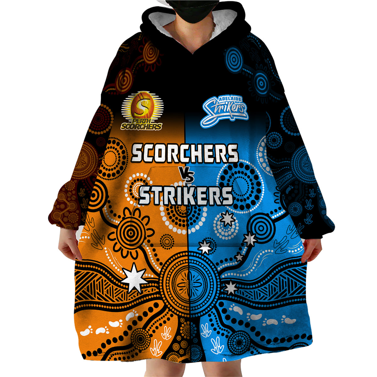 Perth Scorchers and Adelaide Strikers Cricket Wearable Blanket Hoodie Aboriginal Art - Vibe Hoodie Shop