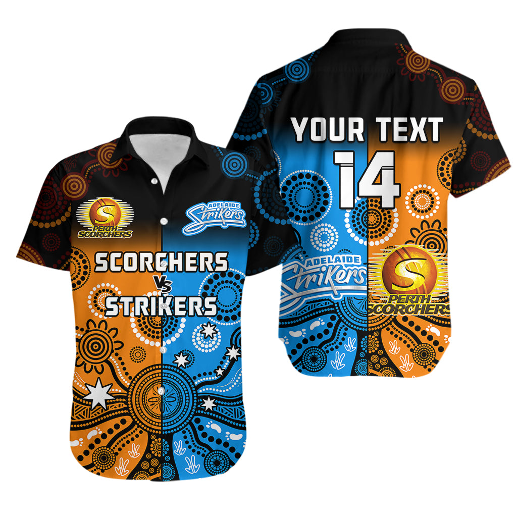 (Custom Text And Number) Perth Scorchers and Adelaide Strikers Cricket Hawaiian Shirt Aboriginal Art - Vibe Hoodie Shop