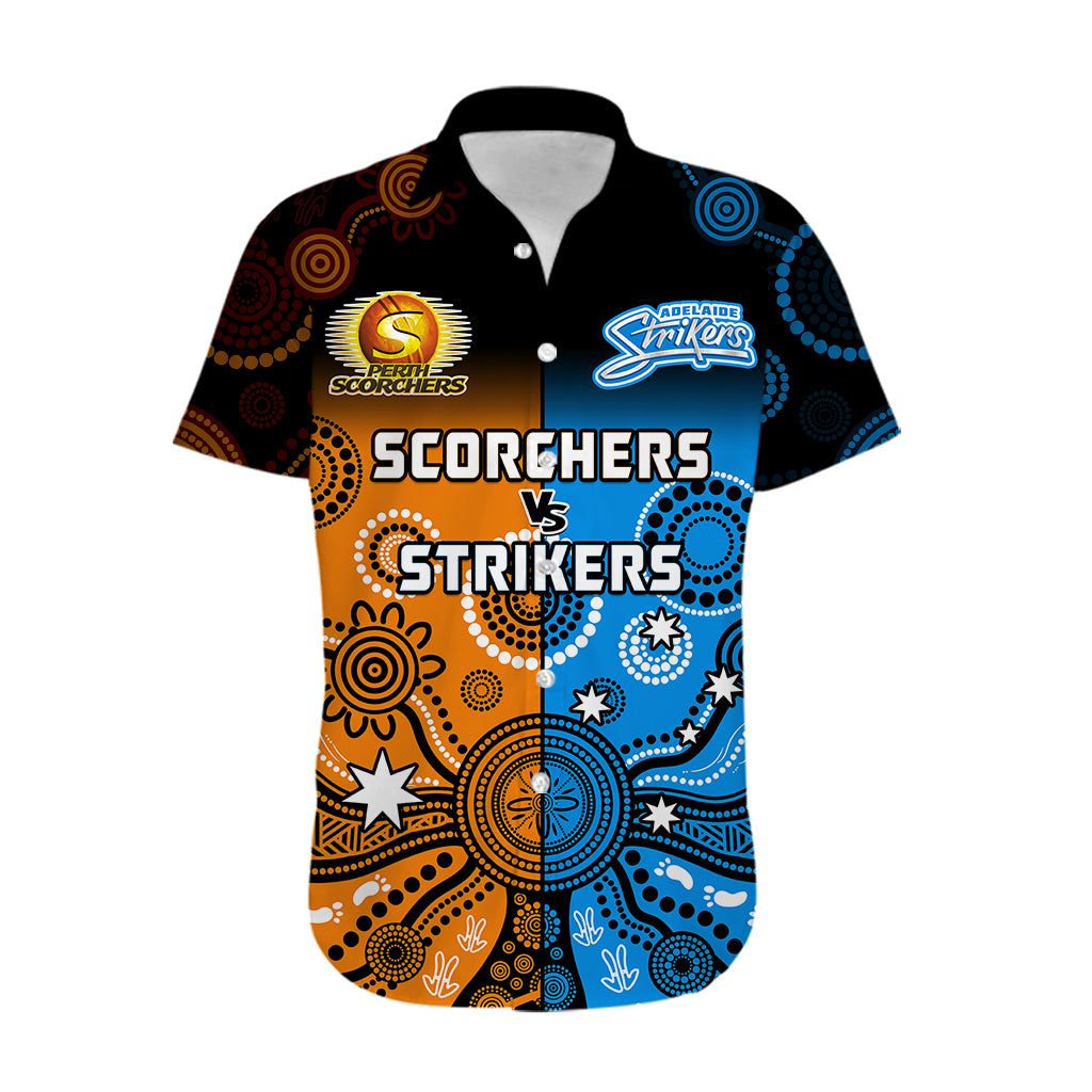 (Custom Text And Number) Perth Scorchers and Adelaide Strikers Cricket Hawaiian Shirt Aboriginal Art - Vibe Hoodie Shop