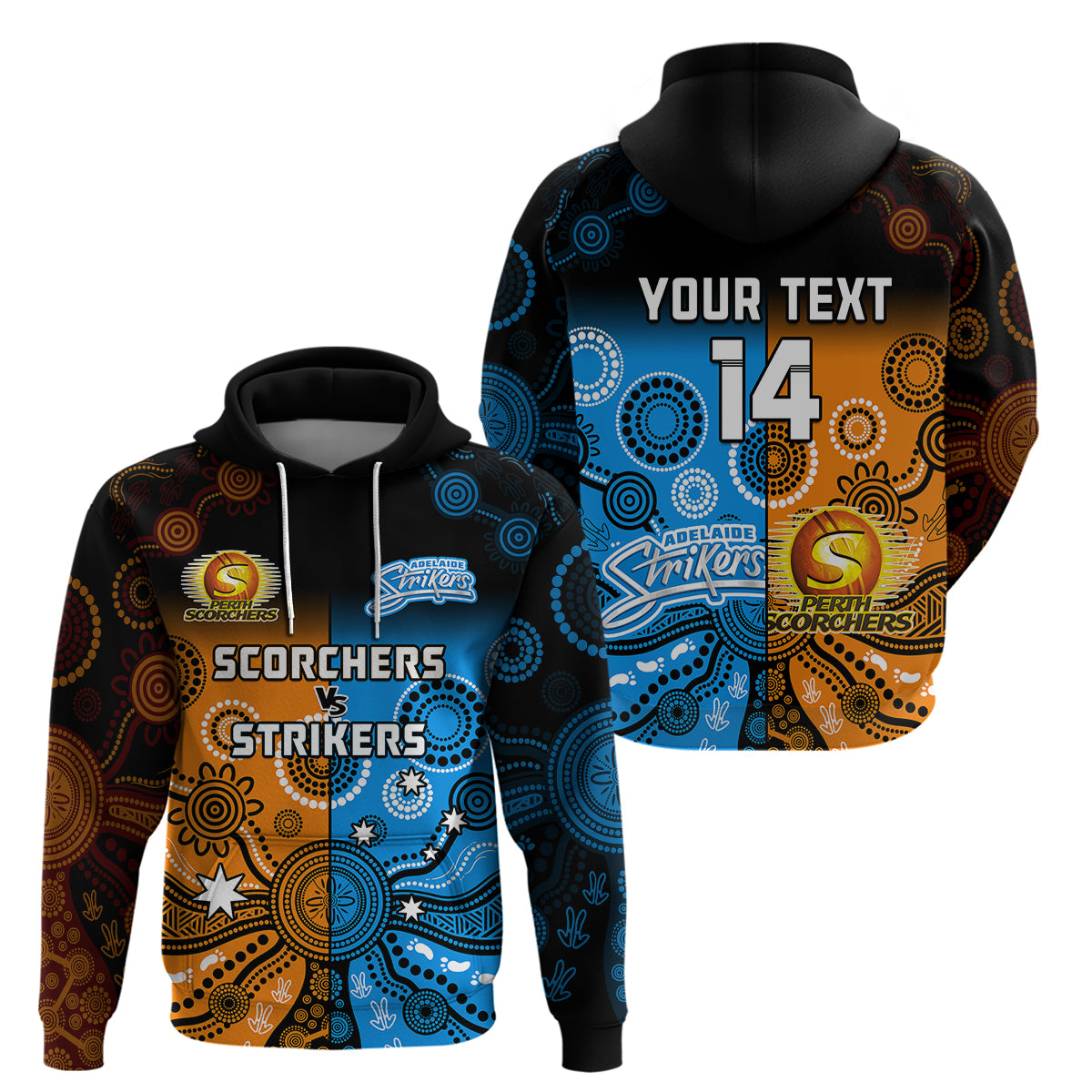 (Custom Text And Number) Perth Scorchers and Adelaide Strikers Cricket Hoodie Aboriginal Art - Vibe Hoodie Shop