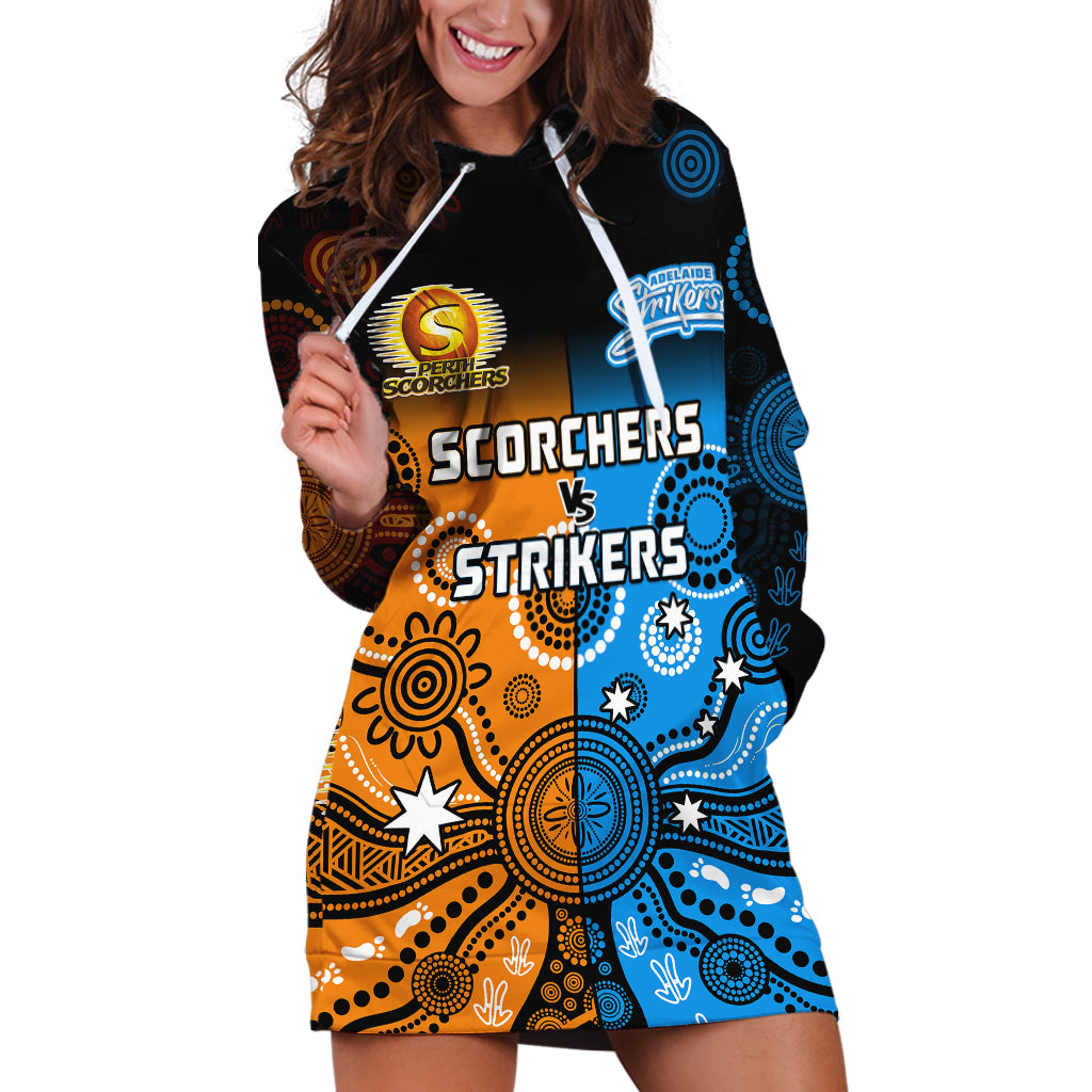 (Custom Text And Number) Perth Scorchers and Adelaide Strikers Cricket Hoodie Dress Aboriginal Art - Vibe Hoodie Shop